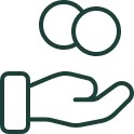 Outline of hand holding coins icon