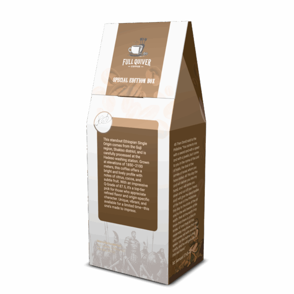 Ethiopian coffee special edition box, brown packaging.